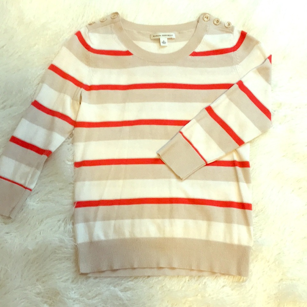 Banana Republic Striped, Gold Button 3/4 Sweater S